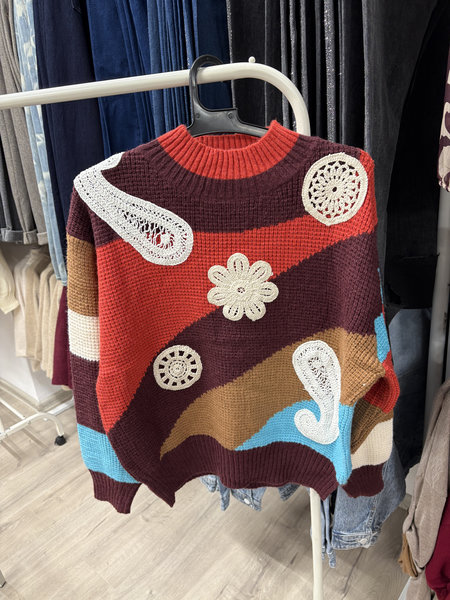 Pulover Studio Amour cu model floral - imagine 3